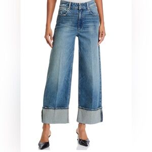 NWT PAIGE Sasha Wide Cuff Ankle Jeans in Blue Note Distressed